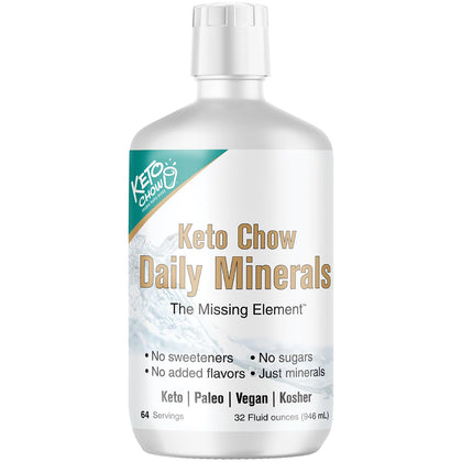 Keto Chow - Daily Minerals Drops - Promotes Electrolyte Balance - Copper, Magnesium, Chromium, Zinc, Boron, Selenium - Zero Sugar - Keto Friendly - Gluten Free - Vegan - Non GMO - Travel Size - 32 oz