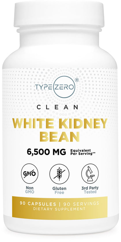 Type Zero Clean White Kidney Bean Capsules (6,500 MG Equivalent Per Serving, 90 Count) - Non-GMO, Gluten Free