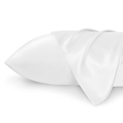 Bedsure Satin Pillowcase Standard Set of 2 - Pure White Silky, for Hair and Skin 20x26 Inches, Pillow Covers with Envelope Closure, Similar to Silk Pillow Cases, Gifts for Women Men