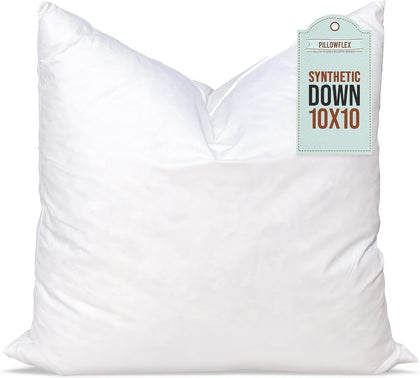 Pillowflex Synthetic Down Pillow Insert - 10x10 Down Alternative Pillow, Ultra Soft Throw Pillow, Small Sham Bed Sleeping Pillow - 1 Decorative Accent Form