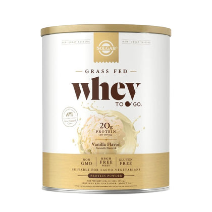 Solgar Whey To Go Whey Protein Powder, Vanilla - 33 oz - Grass-Fed Protein with L-Glutamine & BCAAs - rBGH Free, Gluten Free & Non-GMO - 36 Servings