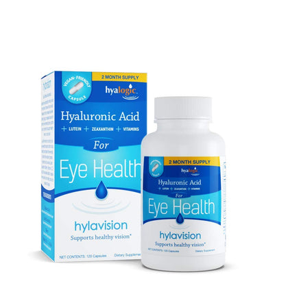 HylaVision Eye Health Supplements: Hyaluronic Acid, Lutein and Zeaxanthin Dietary Supplements for Vision Support (120 Capsules)- Vegan Formula by Hyalogic