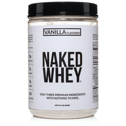 NAKED nutrition Vanilla Whey Protein 1Lb, Only 3 Ingredients, All Natural Grass Fed Whey Protein Powder + Vanilla + Coconut Sugar- Gmo-Free, Soy Free, Gluten Free. Aid Muscle Growth, 12 Servings