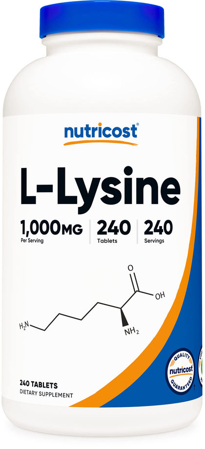 Nutricost L-Lysine 1000mg, 240 Tablets - Gluten Free, Non-GMO, and Vegetarian Friendly