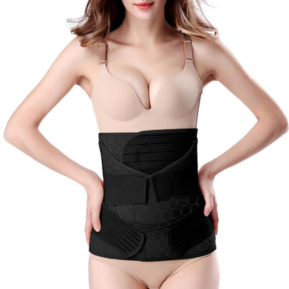 ChongErfei 3 in 1 Postpartum Belly Wrap - Recovery Belly/Waist/Pelvis Belt Black Postpartum Belly Band, Black XL(Plus Size)