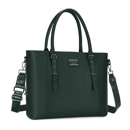 MOSISO PU Leather Laptop Tote Bag for Women (17-17.3 inch), Midnight Green