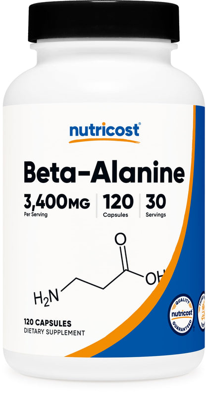 Nutricost Beta-Alanine Capsules 3400mg, 120 Caps (30 Serv) - Potent Beta Alanine, Gluten Free & Non-GMO, 850mg Per Cap