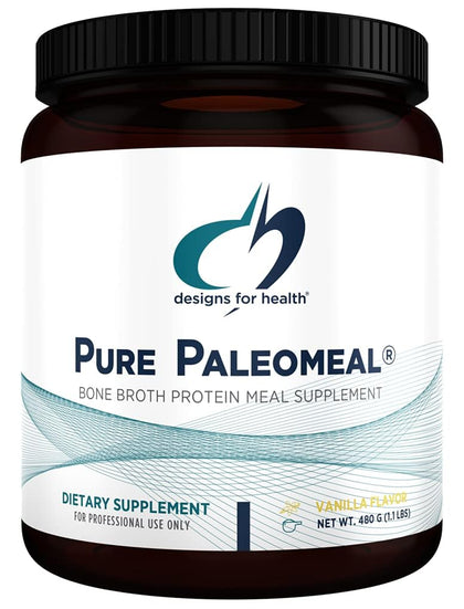 Designs for Health PaleoMeal - Bone Broth Protein Powder with 17g Protein, Meal Replacement Shake Dietary Supplement with Active Folate + Chelated Minerals, Vanilla (15 Servings / 480g)