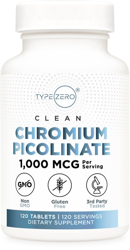 Type Zero Clean Chromium Picolinate Tablets (120 Servings, 1,000 MCG Per Serving) - Non-GMO, Gluten Free