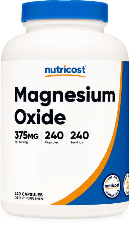 Nutricost Magnesium Oxide 375mg, 240 Capsules - 210mg of Magnesium, Non-GMO, Gluten Free