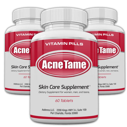 Acnetame Acne Pills- Acne Tame 3 Pack Supplement- Clear Skin Vitamins Pill for Oily Skin Treatment, Hormonal Blemishes, Spots & Cystic Acnes Supplements for Women, Men, Teens & Adults- 180 Tablets