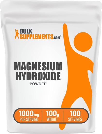 BulkSupplements.com Magnesium Hydroxide Powder - Food Grade Magnesium Hydroxide, Magnesium Hydroxide Supplement - 1000mg (410mg of Magnesium) per Serving, 100g (3.5 oz) (Pack of 1)