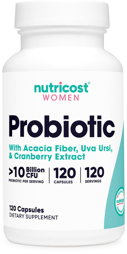 Nutricost Probiotic for Women 10 Billion CFU, 120 Capsules - Complex with Acacia Fiber, Uva Ursi & Cranberry Extract, Non-GMO & Gluten Free