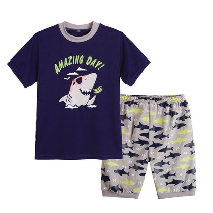 myfav big boys pajamas 2 piece short pjs cute cartoon sleepwear (glasses shark, 10 years)