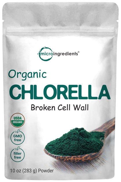 Organic Chlorella Powder, 10 Ounce, Broken Cell Wall, Rich in Vegan Proteins & Vitamins, Raw, Bulk Premium Chlorella Supplement, Vegan Friendly, Non-Irradiation