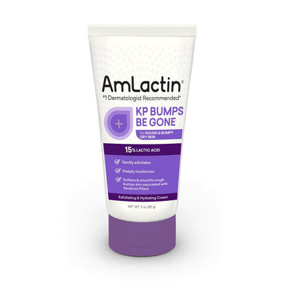 AmLactin KP Bumps Be Gone - 3 oz Keratosis Pilaris Moisturizing Cream with 15% Lactic Acid - Exfoliator and Moisturizer for Dry, Rough and Bumpy Skin (Packaging May Vary)