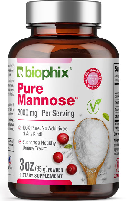 biophix Pure Mannose 100 Percent Powder 2000 mg 3 oz 85 Grams - Supports Urinary Bladder Tract Health