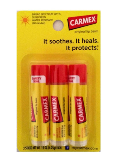 Carmex Classic Medicated Lip Balm, SPF 15, 3 ct (Stick in Blister Pack)