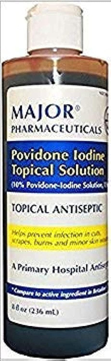 Major Povidone Iodine 10% Unflavored Solution, 8 Fl Oz