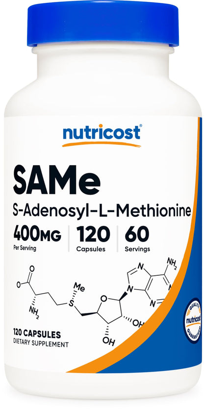 Nutricost SAM-e (S-Adenosyl-L-Methionine) 400mg Per Serving, 60 Servings, 200mg Per Capsule, 120 Capsules - Non-GMO, Gluten Free SAMe, Vegetarian