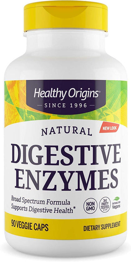 Healthy Origins Digestive Enzymes (NEC) Broad Spectrum - with Protease, Amylase & Lipase - Gluten-Free Digestion and Gut Health Supplement - 90 Veggie Capsules