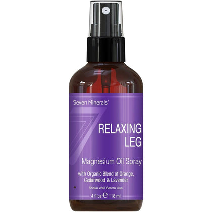 Seven Minerals Relaxing Leg Magnesium Spray, Powerful Blend of Essential Oils (Orange, Cedarwood, & Laavender), That Calms Legs Naturally. 4 fl oz,