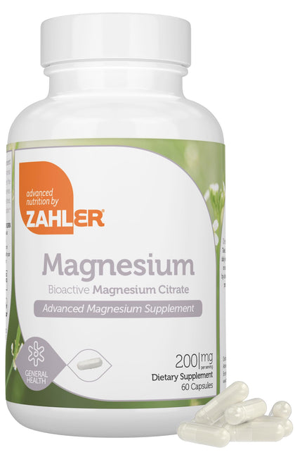 Zahler - Magnesium Supplement Capsules 200 mg (60 Count) Certified Kosher Bioactive Magnesium Citrate for Max Absorption - Natural Magnesium Mineral for Men & Women - Best Magnesium Supplements