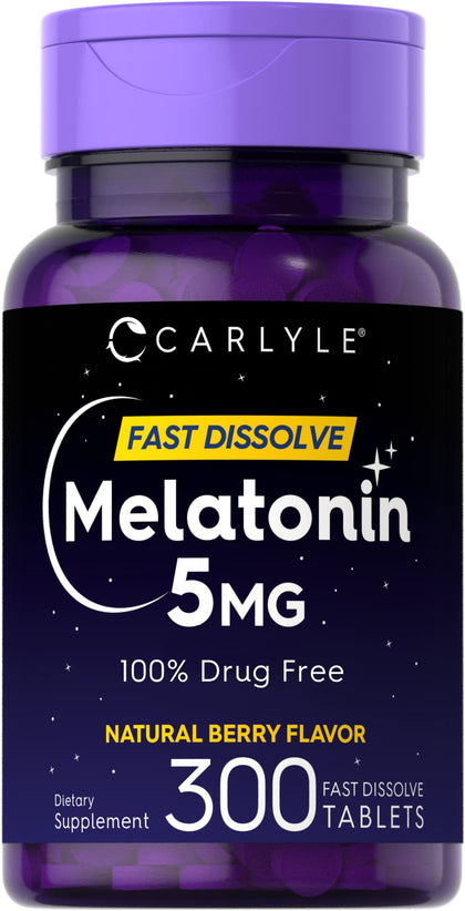 Carlyle Melatonin 5 mg Fast Dissolve 300 Tablets | Berry Flavor | Vegetarian, Non-GMO Supplement