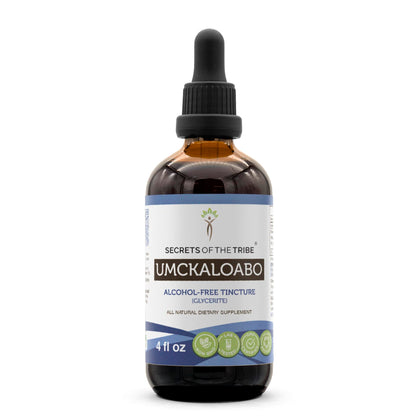 Secrets of the Tribe - Umckaloabo Tincture Alcohol-Free Extract, Wildcrafted Umckaloabo (Pelargonium Sidoides) Dried Root 4 Fl Oz