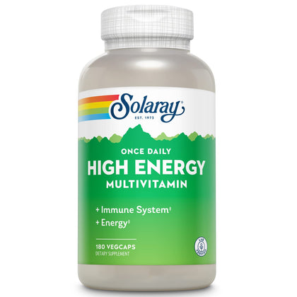 SOLARAY Once Daily High Energy Multivitamin, Immune System and Energy Support, Whole Food and Herb Base Ingredients, Mens and Womens Multi Vitamin, 180 Servings, 180 VegCaps