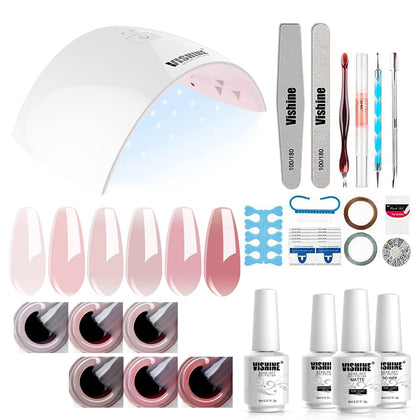 Vishine Gel Nail Polish Kit UV Light, 36W UV LED Nail Dryer Lamp, 6 Sheer Milky Pink Jelly Transparent Colors Base Top Coat Professional All-in-One Nail Art Manicure Tools