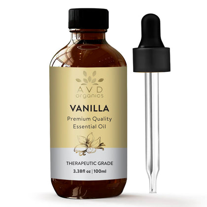 AVD Organics Vanilla Essential Oil for Skin- Premium Quality Therapeutic Grade Vanilla Oil | for Aromatherapy Diffuser, Humidifier, Relaxation, Sleep, Perfect Gifts - 3.38 fl. Oz