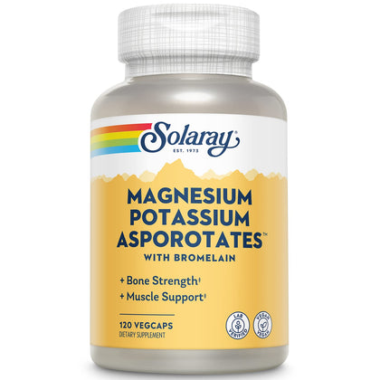 Solaray Magnesium and Potassium Asporotates with Bromelain, Magnesium Potassium Supplement for Bone Strength and Muscle Support, Vegan Magnesium Potassium Supplements, 60 Servings, 120 VegCaps