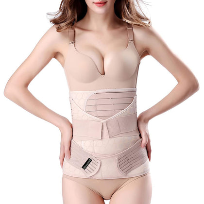 ChongErfei 3 in 1 Postpartum Support Recovery Belly Wrap Waist/Pelvis Belt Body Shaper Postnatal Shapewear,XL/Plus Size Beige