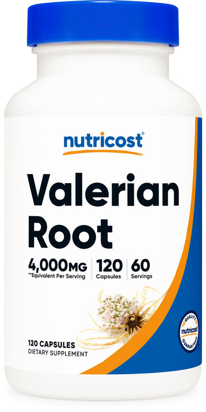 Nutricost Valerian Root Capsules (1000mg Per Serving) 120 Capsules - 4,000mg Equivalent Per Serving (4:1 Extract), Vegetarian Caps, Gluten Free, Non-GMO