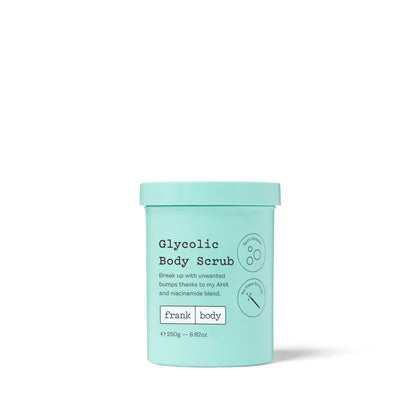 Frank Body Glycolic Body Scrub | Vegan, Cruelty Free, Exfoliating Body Scrub | Helps to Fight Breakouts and Soothes Skin & Marks with AHA, Pumice, Witch Hazel, and Niacinamide | 8.82 oz / 250 g