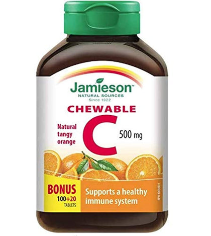 Jamieson Vitamin C Chewable 500 mg - Tangy Orange, 120 tabs Bonus