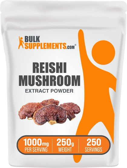 BulkSupplements.com Reishi Mushroom Extract Powder - Ganoderma Lucidum, Reishi Mushroom Supplement - Reishi Mushroom Powder, Gluten Free, 1000mg per Serving, 250g (8.8 oz) (Pack of 1)