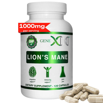 GENEX Lions Mane Supplement with 100% Lions Mane Extract - Nootropics Brain Support Supplement for Brain Boost, Focus, Mental Clarity, Natural Energy, 1000mg/serving - (120 Capsules)