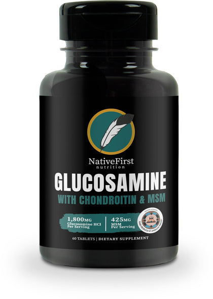 NativeFirst Glucosamine with Chondroitin & MSM Tablets: Inspired by Native American Wisdom | (60 Tablets, 30 Servings / 1,800 mg Glucosamine HCl, 425 mg MSM Per Serving) - Non-GMO, Gluten Free Nutritional Supplement