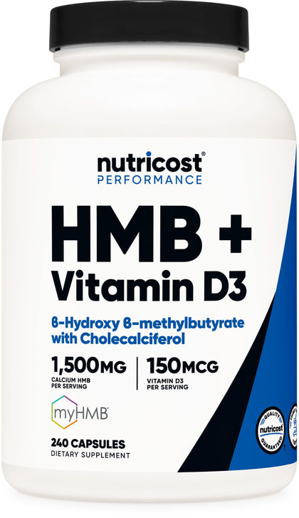 Nutricost HMB (1500mg) and Vitamin D3 (6000 IU) Supplement - 240 Capsules, 80 Servings - Gluten Free and Non-GMO