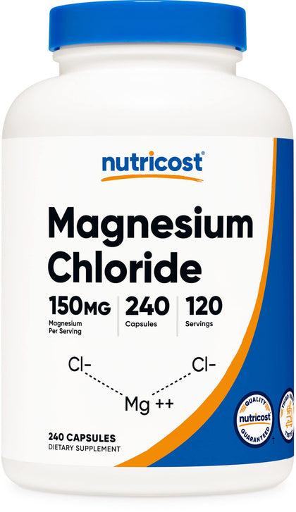 Nutricost Magnesium Chloride 150mg, 240 Capsules - Non-GMO, Gluten Free, 120 Servings