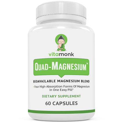 Quad Magnesium Blend by Vitamonk - with Magnesium Orotate, Glycinate Chelate, Magnesium Taurate and Di- Magnesium Malate - High Absorption Magnesium Complex for Sleep, Heart, and Mood