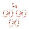 3 pairs sterling silver 10mm endless hoops & 1 pair 3mm ball stud unisex cartilage earrings set rose gold flashed