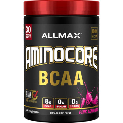 AMINOCORE BCAA - 8G BCAAs - 100% Pure Branch Chained Amino Acids - Gluten Free - Pink Lemonade - 315 Gram