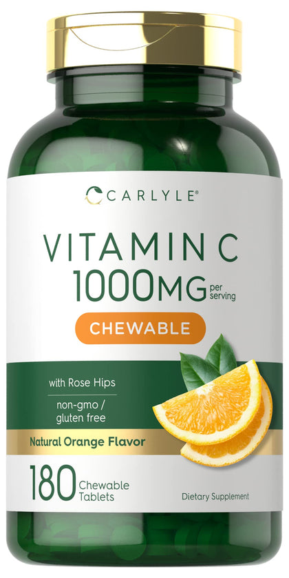 Carlyle Vitamin C Chewables | 1000mg | 180 Chewable Tablets | Vegetarian, Non-GMO, Gluten Free Supplement