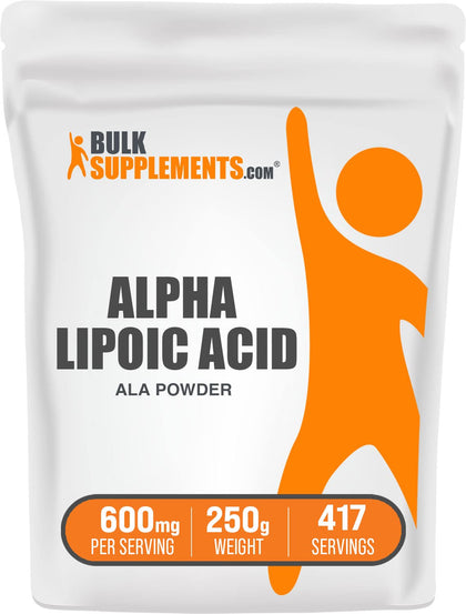 BulkSupplements.com Alpha Lipoic Acid Powder - ALA Supplement, Alpha Lipoic Acid 600mg - ALA Powder, Gluten Free - 600mg of Alpha-Lipoic Acid per Serving, 250g (8.8 oz) (Pack of 1)