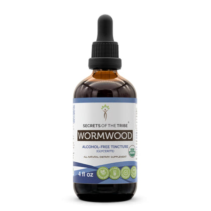 Secrets of the Tribe Wormwood USDA Organic | Alcohol-FREE Extract, High-Potency Herbal Drops, Stomach | Made from 100% Certified Organic Wormwood (Artemisia absinthium) Dried Herb 4 oz