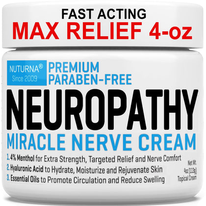 Neuropathy Nerve Relief Cream - Premium Nerve Cream 3X Action for Targeted Relief and Soothing Nerve Comfort - Maximum Strength with 4% Menthol Arnica MSM for Feet Hands Legs Toes & Back - Large 4 Oz