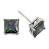 princess cut rainbow mystic cz stud earrings on 925 sterling silver rhodium plated (4x4mm)